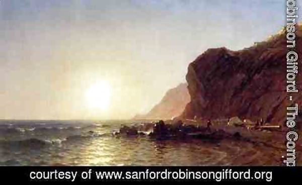 Sanford Robinson Gifford - Sunset on the Shore of No Man's Land - Bass Fishing