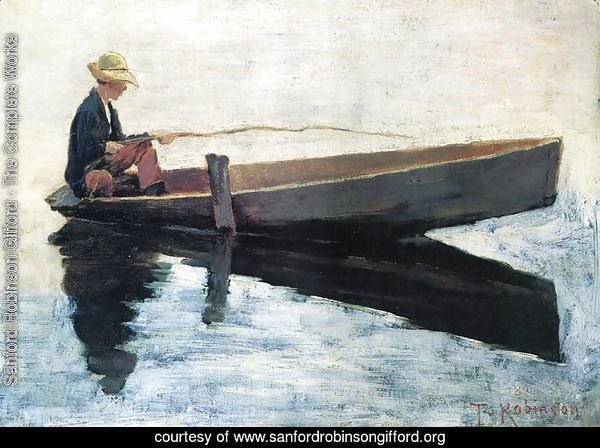 Boy in a Boat Fishing 1880