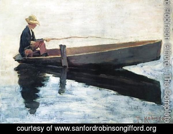 Sanford Robinson Gifford - Boy in a Boat Fishing 1880
