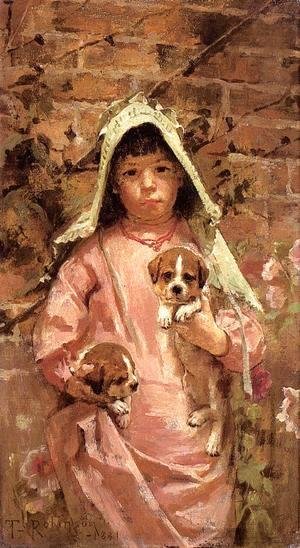 Sanford Robinson Gifford - Girl with Puppies 1881