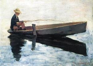 Boy in a Boat Fishing 1880