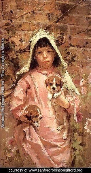 Sanford Robinson Gifford - Girl with Puppies 1881