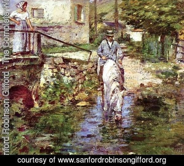 Sanford Robinson Gifford - Pere Trognon and His Daughter at the Bridge 1891